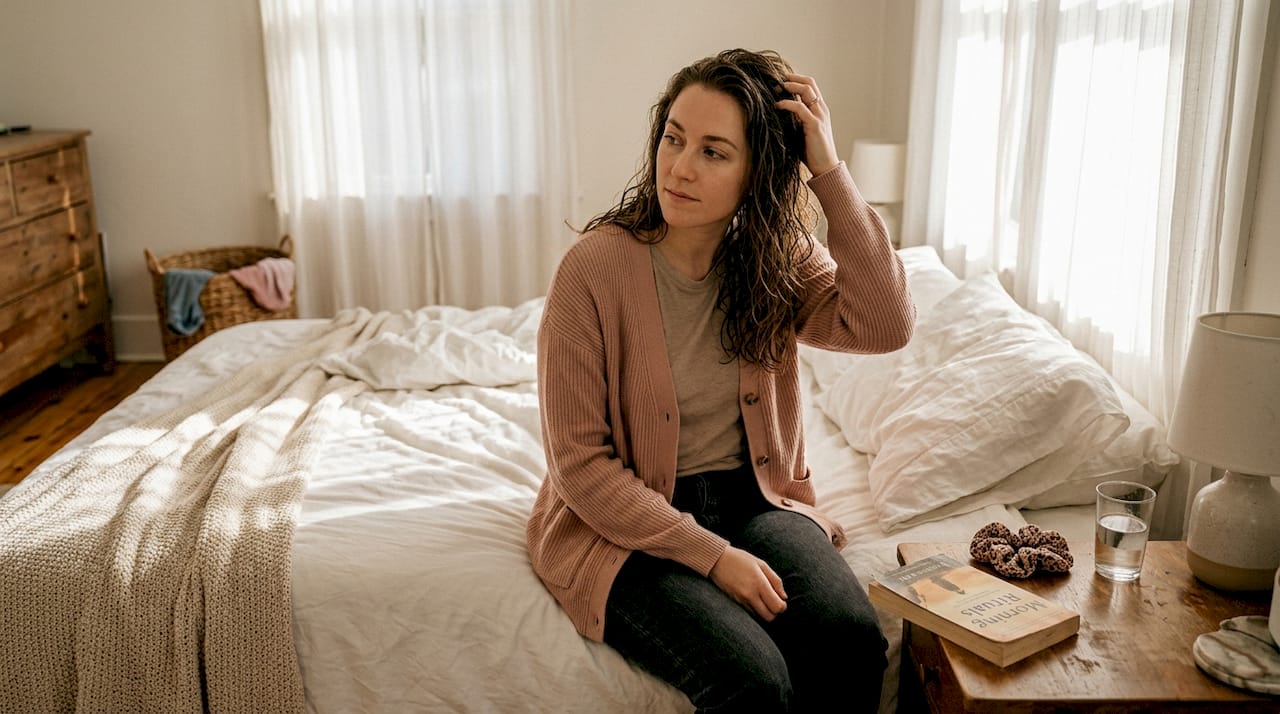Woman caring for wavy hair at home
