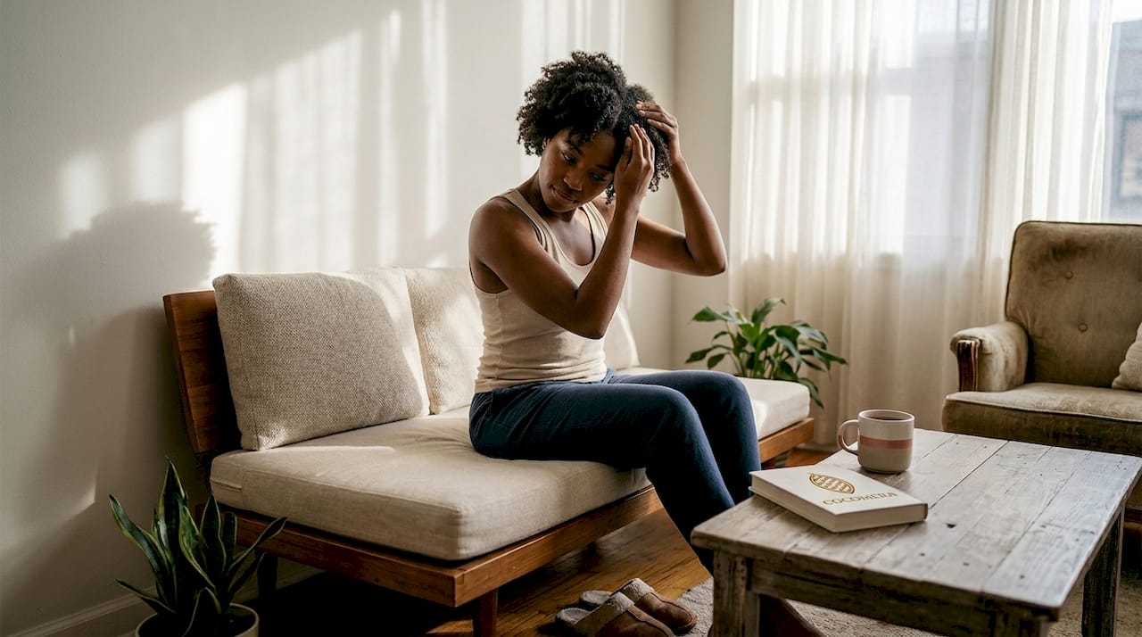 Woman caring for textured hair at home