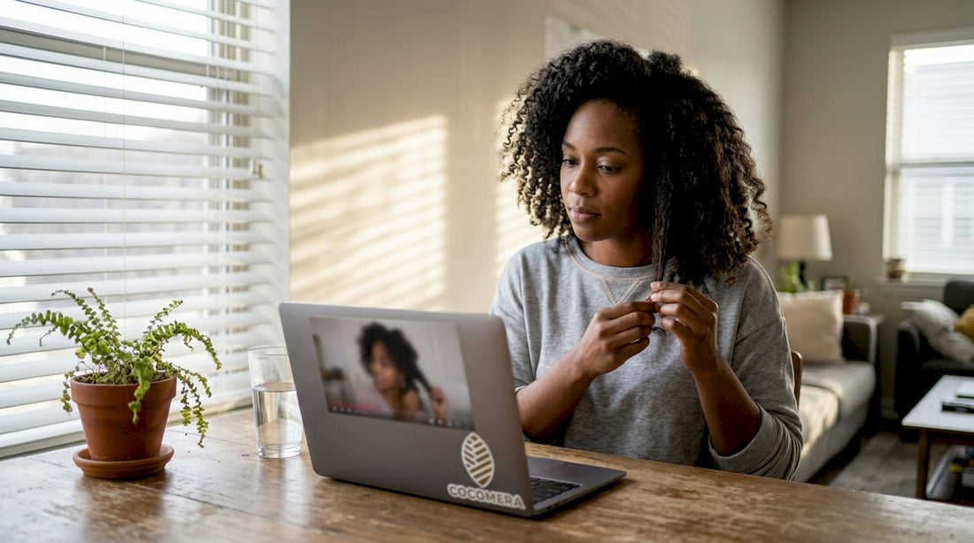 Woman caring for multi-textured hair at home