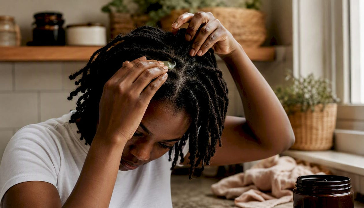Applying locking gel to coily loc roots