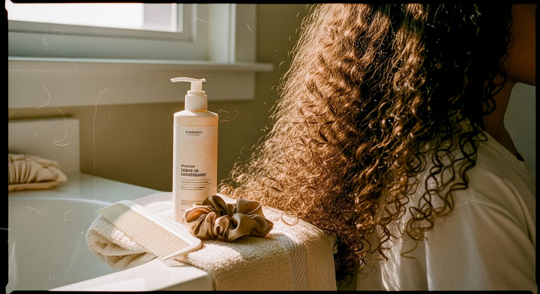 Woman applying leave-in conditioner to curly hair
