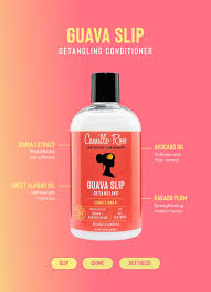 Guava Slip Detangling Conditioner bottle by Candle Rose, shown on a pink-to-orange gradient background with descriptive text and feature icons.